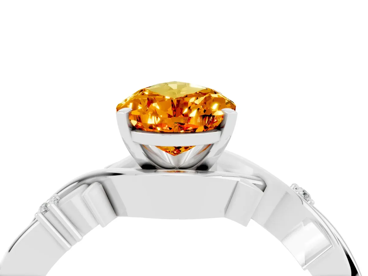 Pear Cut Citrine Solitaire Ring with Twisted Band and Prong Setting Platinum