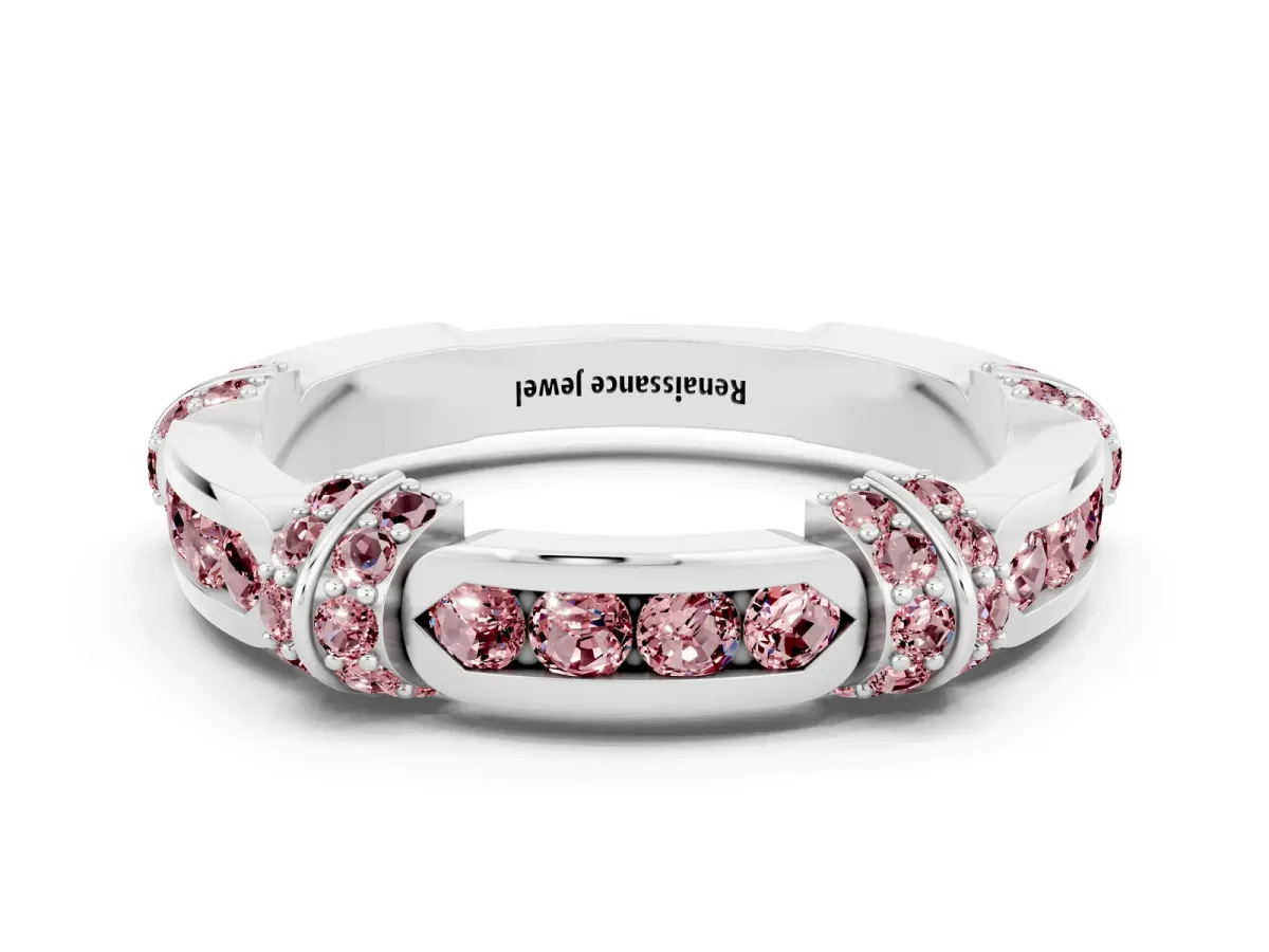 Pavé Round Morganite Link Band with Bezel Setting Silver