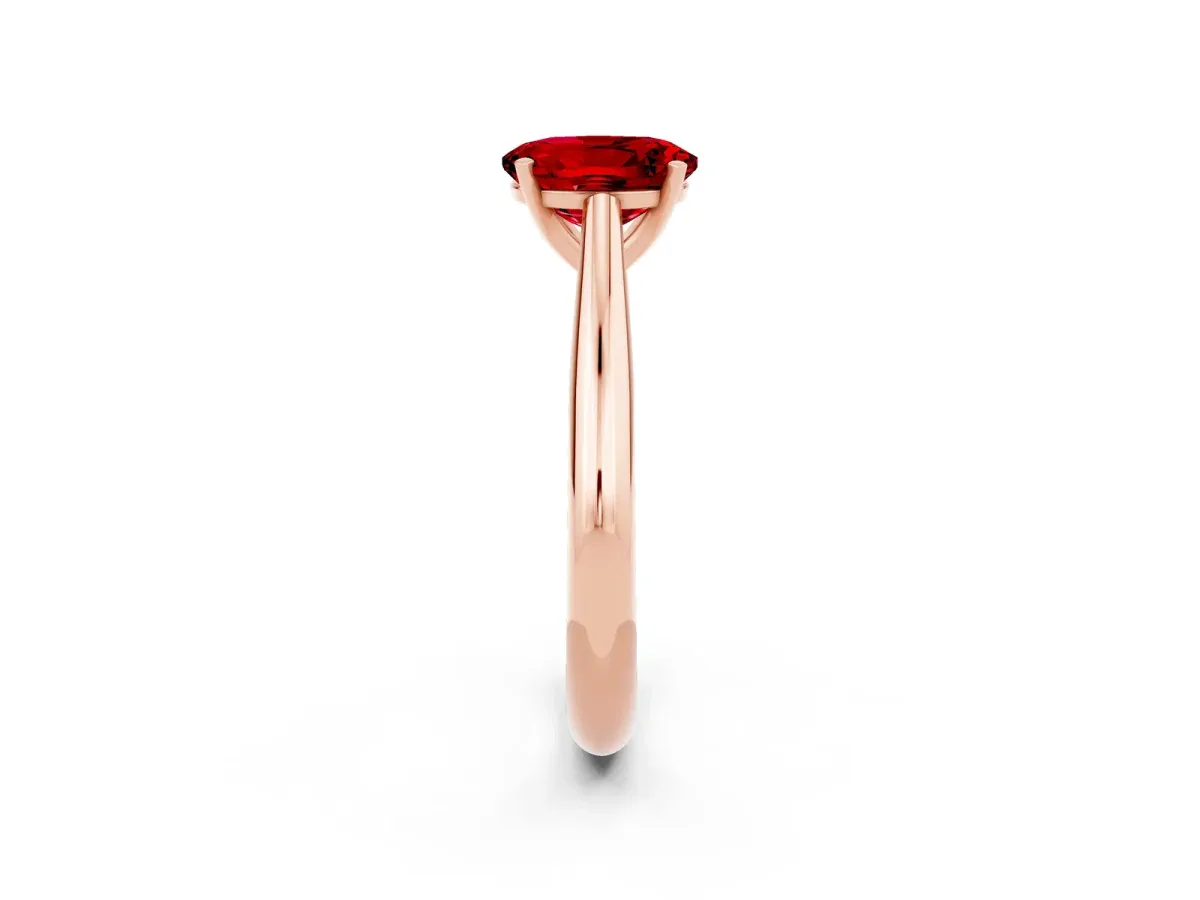 Oval Cut Ruby Solitaire Engagement Ring with Cathedral Setting and Four-Prong Mount Rose gold