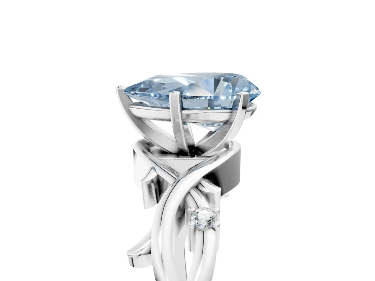 Fancy Blue Pear Cut Diamond Solitaire Ring with Twisted Band and Prong Setting White gold