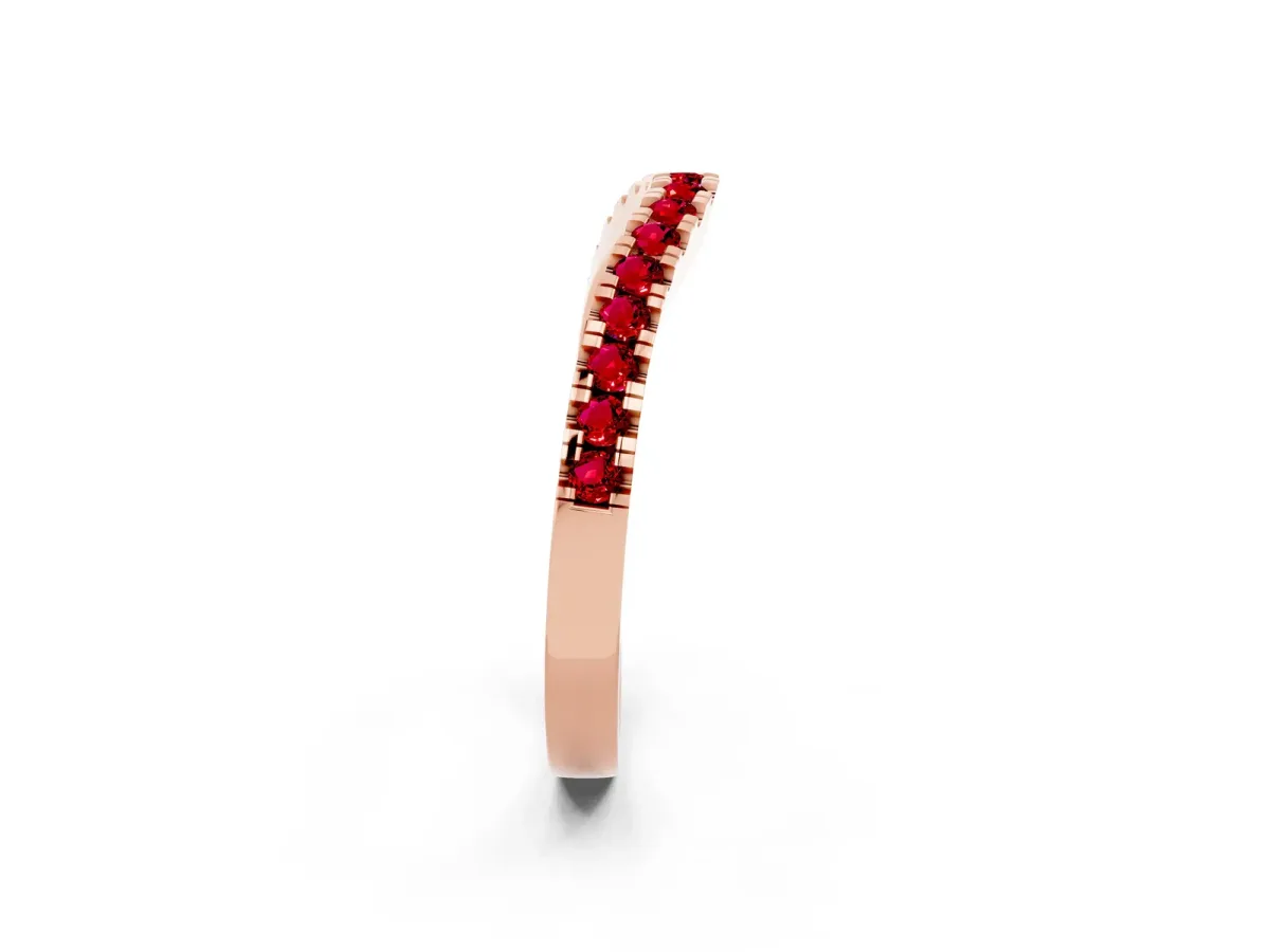 Round Ruby Pavé Curved Band with Shared Prong Setting Rose gold
