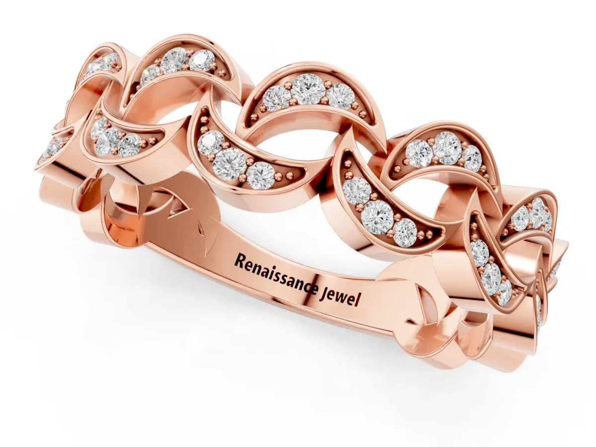 Pavé Round Diamond Interlocking Eternity Band with Bezel Prong Setting Rose gold
