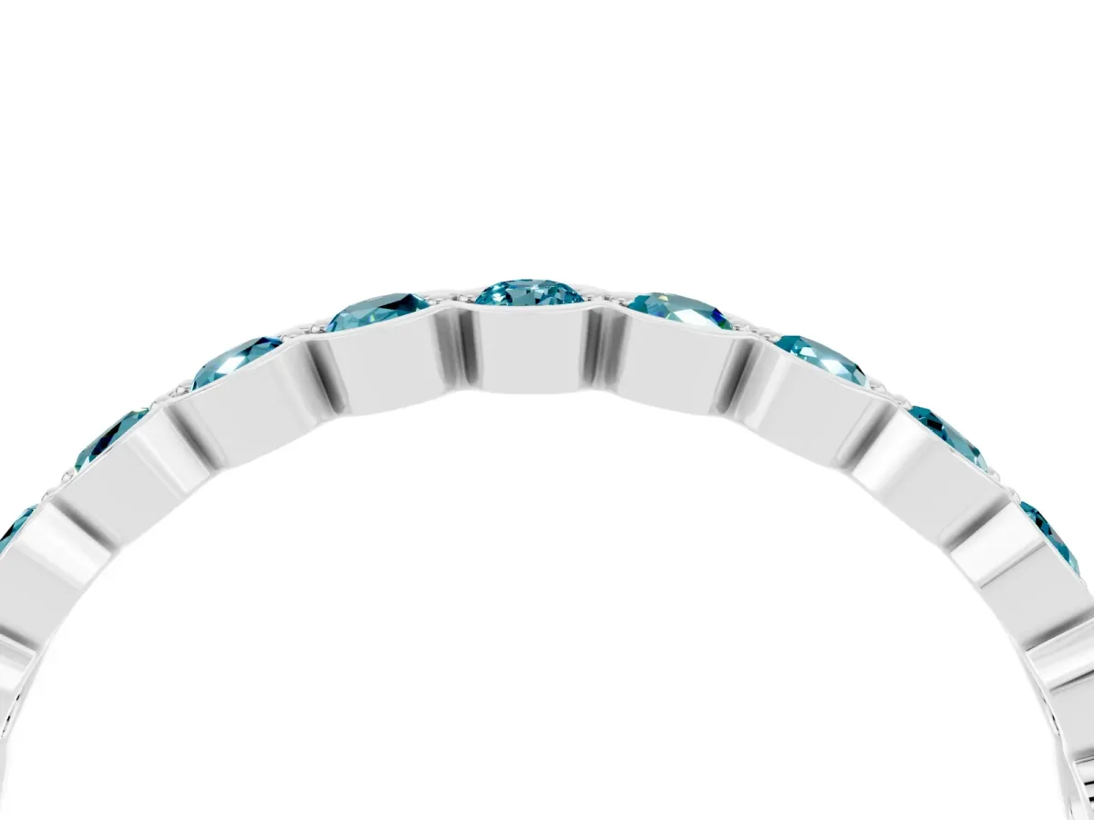Round Blue Topaz Bezel Set Eternity Band Silver