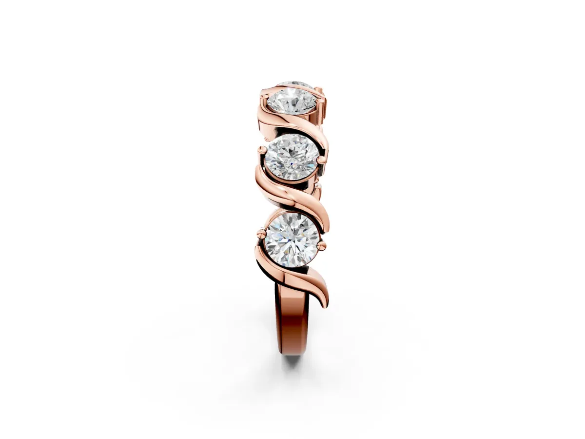 Six-Stone Round Diamond Wave Band with Shared Prong Setting Rose gold