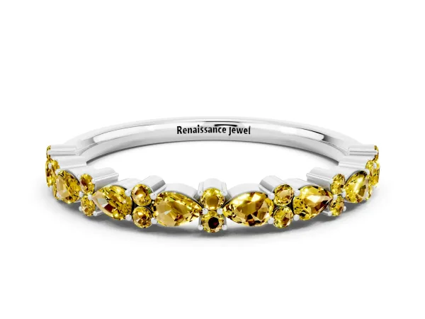 Pear and Round Yellow Sapphire Wedding Band Platinum