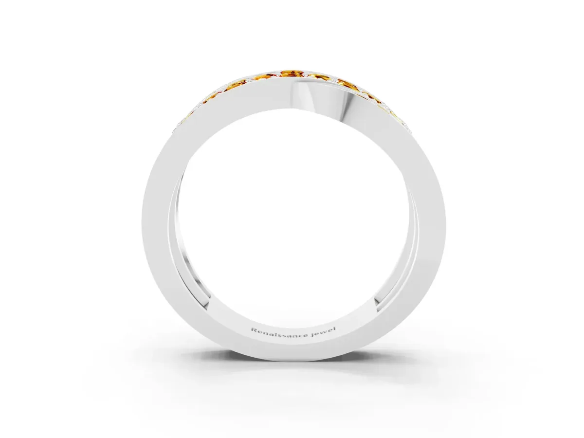 Pavé Round Citrine Crossover Band with Bead Prong Setting Platinum