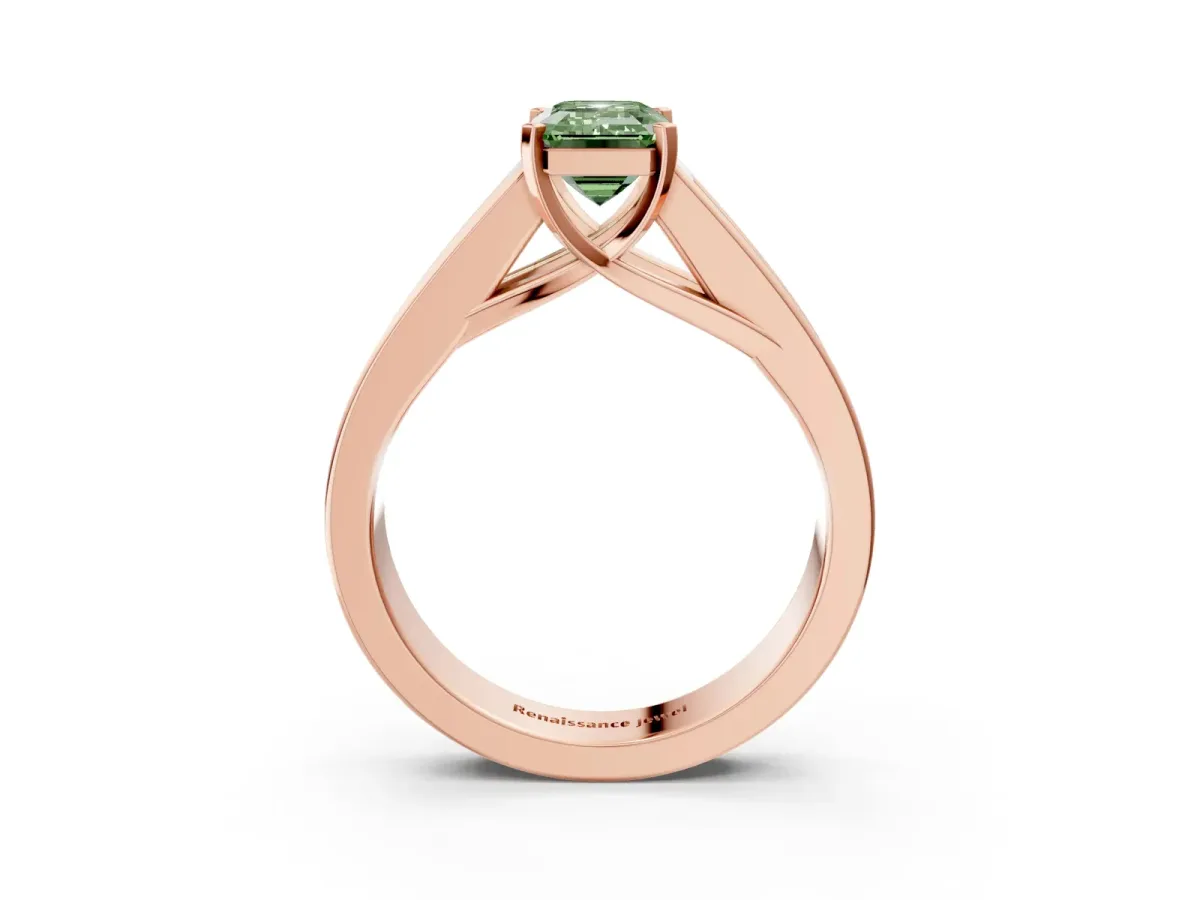 Fancy Green Emerald Cut Cut Channel Set Solitaire Ring with Four-Prong Setting Rose gold