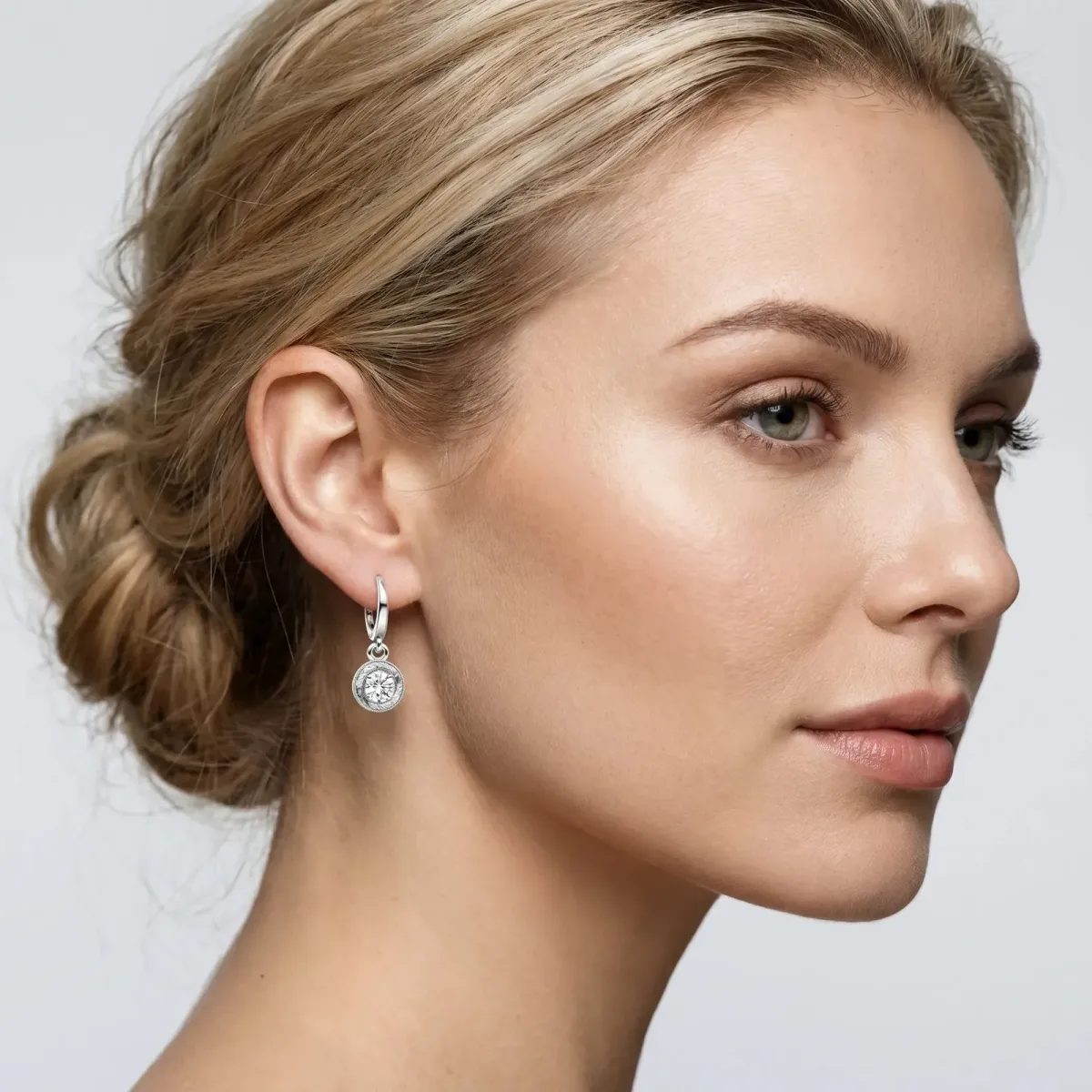 Round Cut Milgrain Bezel Set Leverback Earrings Silver