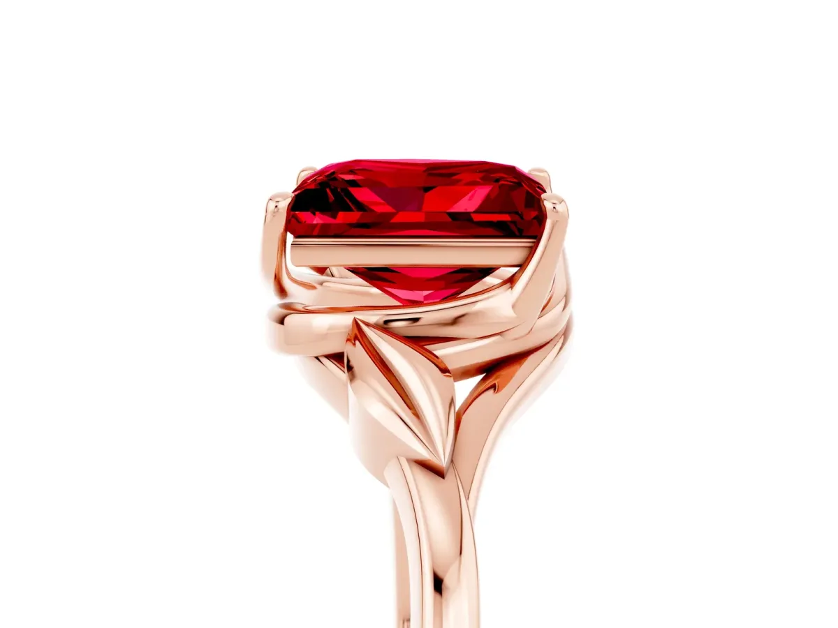 Princess Cut Ruby Solitaire Ring with Twist Band and Four-Prong Setting Rose gold
