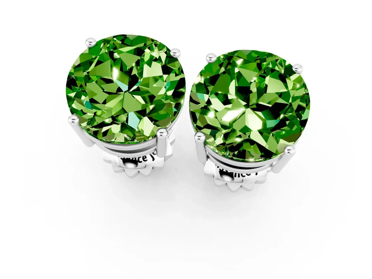 Round Cut Peridot Stud Earrings Platinum