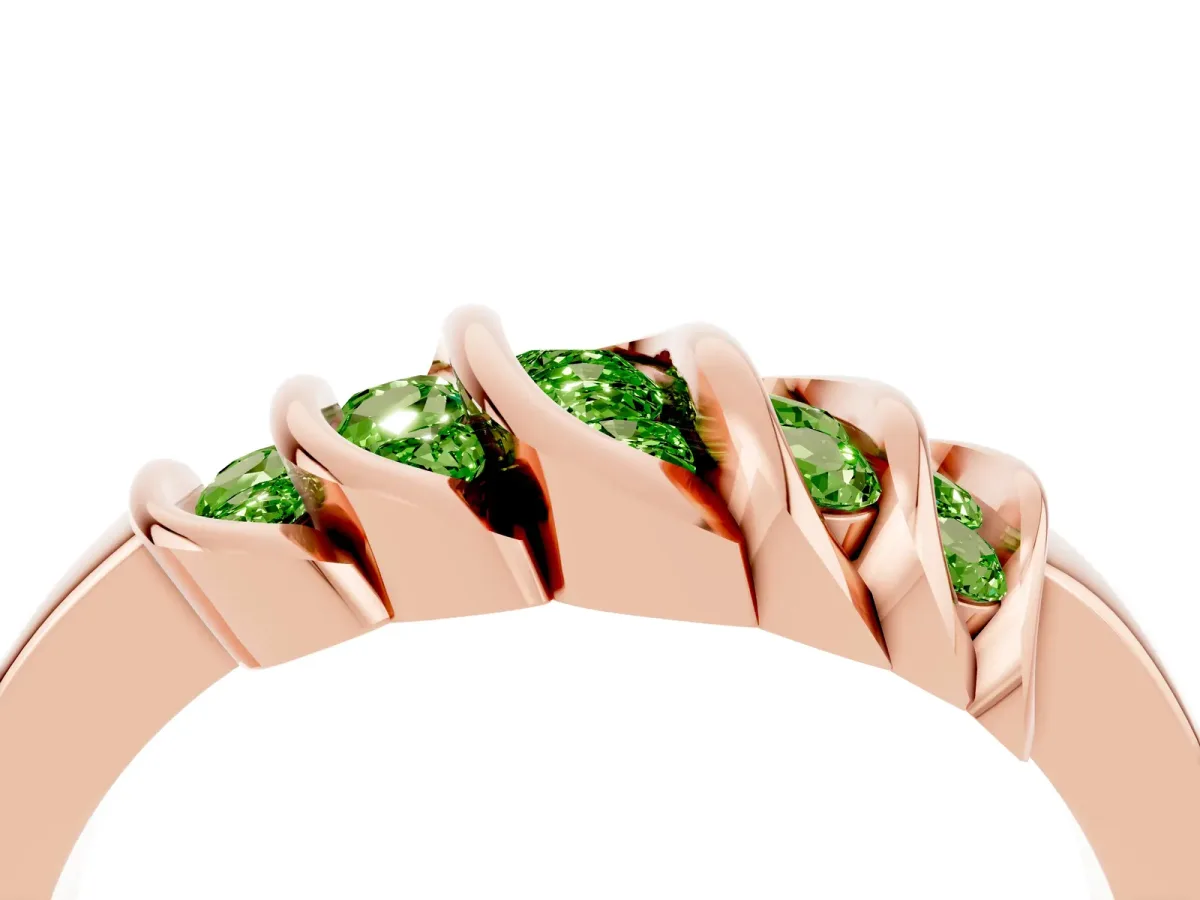 Round Peridot Multi-Row Crossover Band Rose gold