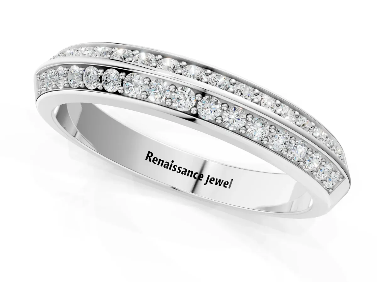 Double Row Round Diamond Channel Set Eternity Band Silver