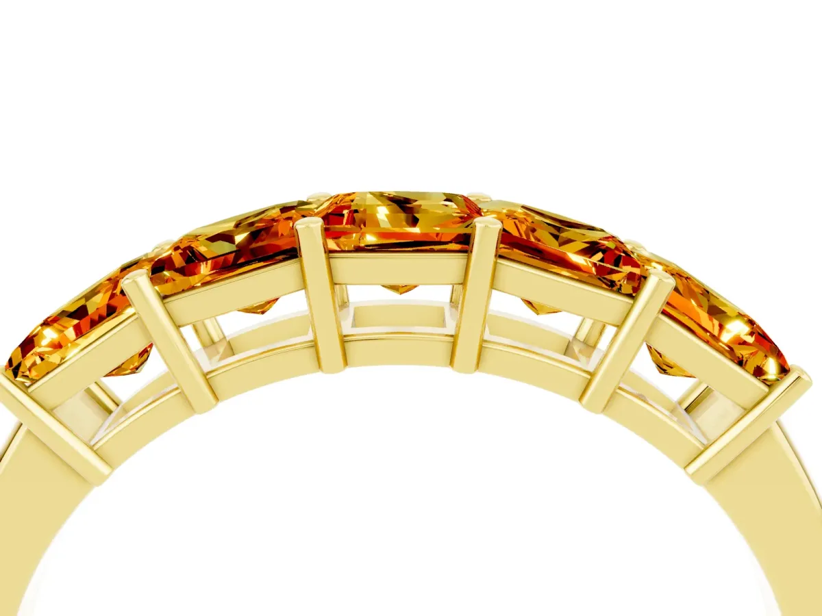 Princess Cut Five-Stone Citrine Band with Prong Setting Yellow gold