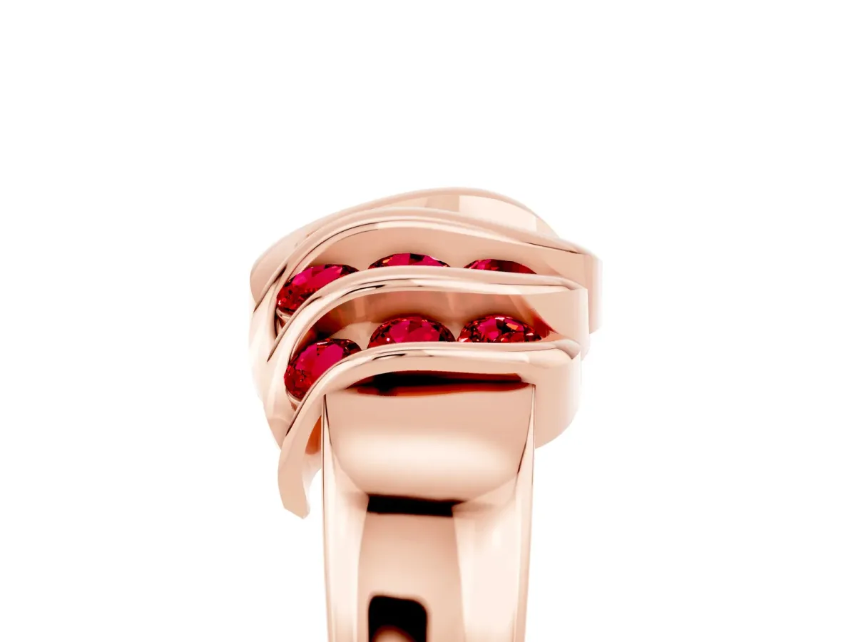 Round Ruby Multi-Row Crossover Band Rose gold