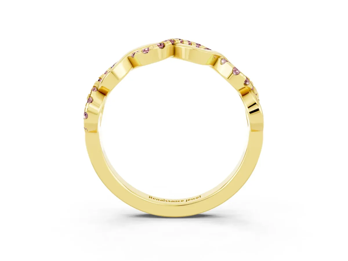 Twist Infinity Round Morganite Band with Pavé Setting Yellow gold