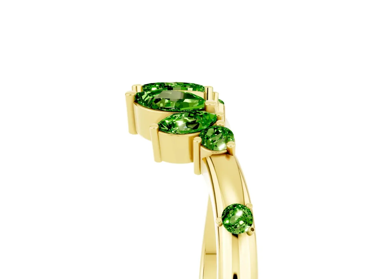 Open Marquise Cluster Peridot Band with Prong Setting Yellow gold