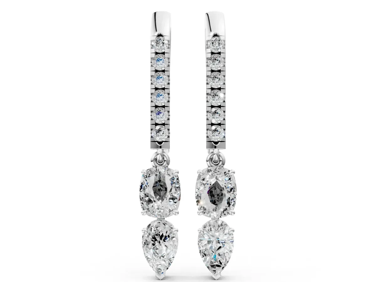 Cushion Cut Diamond Multi-Shape Drop Earrings Silver
