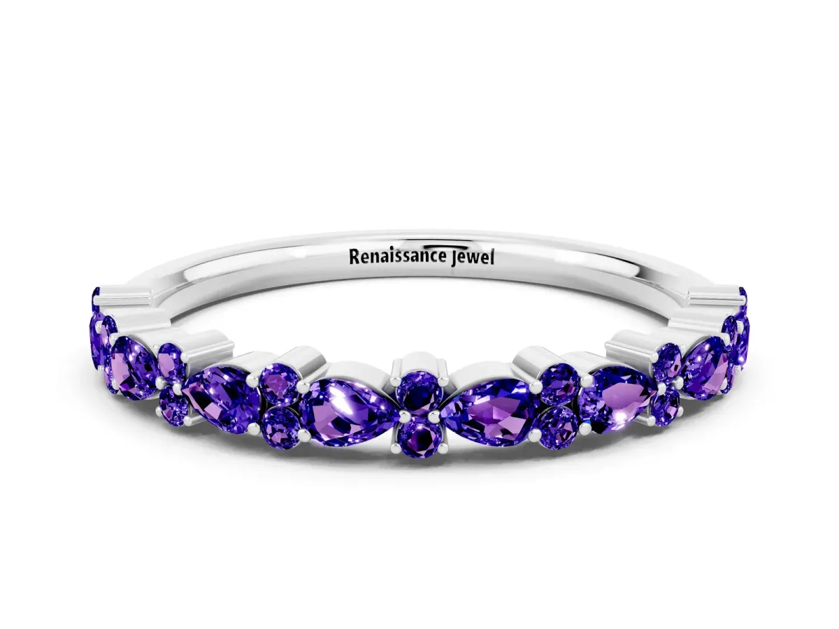 Pear and Round Tanzanite Wedding Band White gold