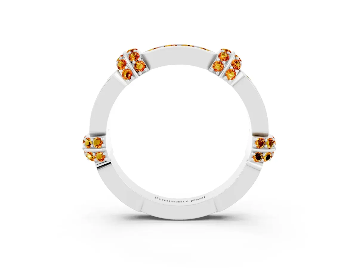 Pavé Round Citrine Link Band with Bezel Setting Silver
