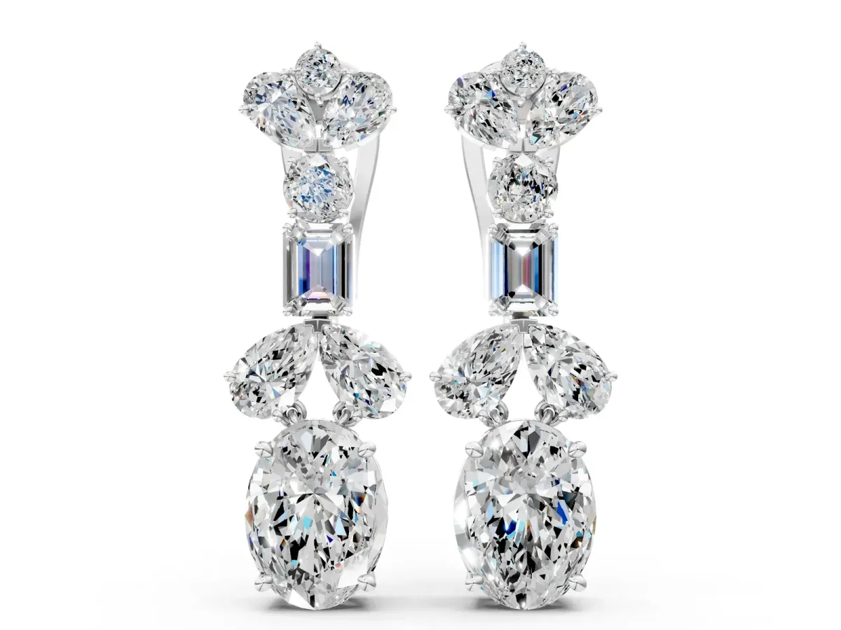 Pear, Baguette and Oval Diamond Monaco Drop Earrings Platinum