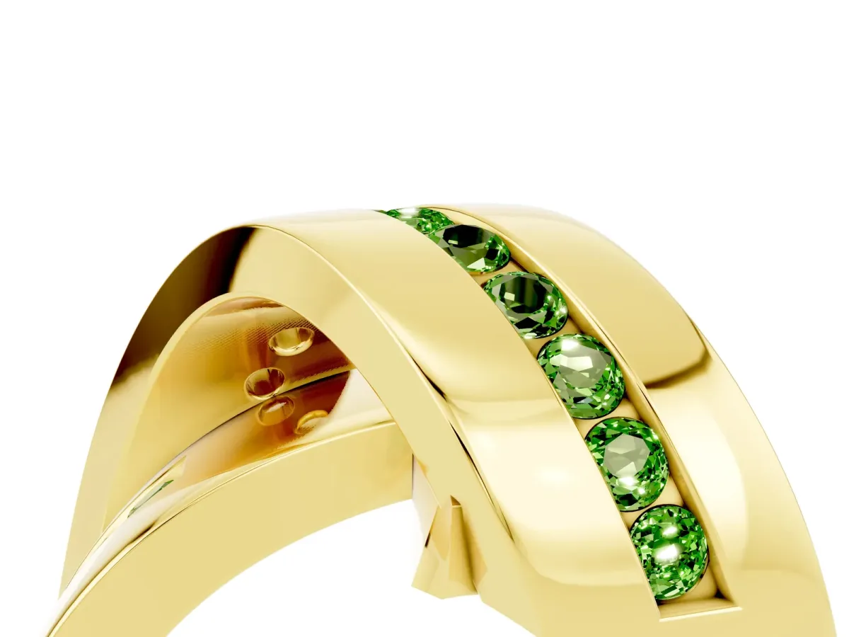 Pavé Round Peridot Crossover Band with Channel Setting Yellow gold
