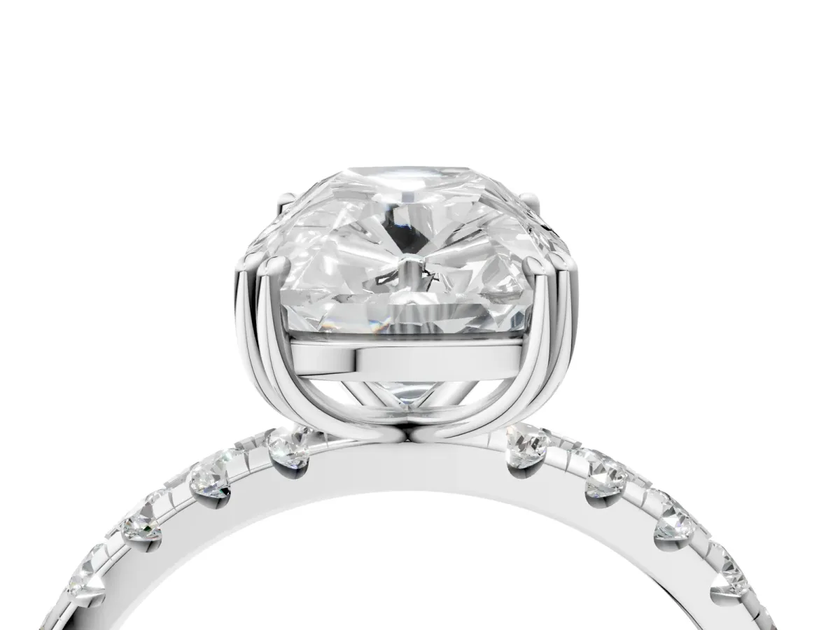 Old Mine Elongated Cushion Diamond Pave Band Ring Platinum