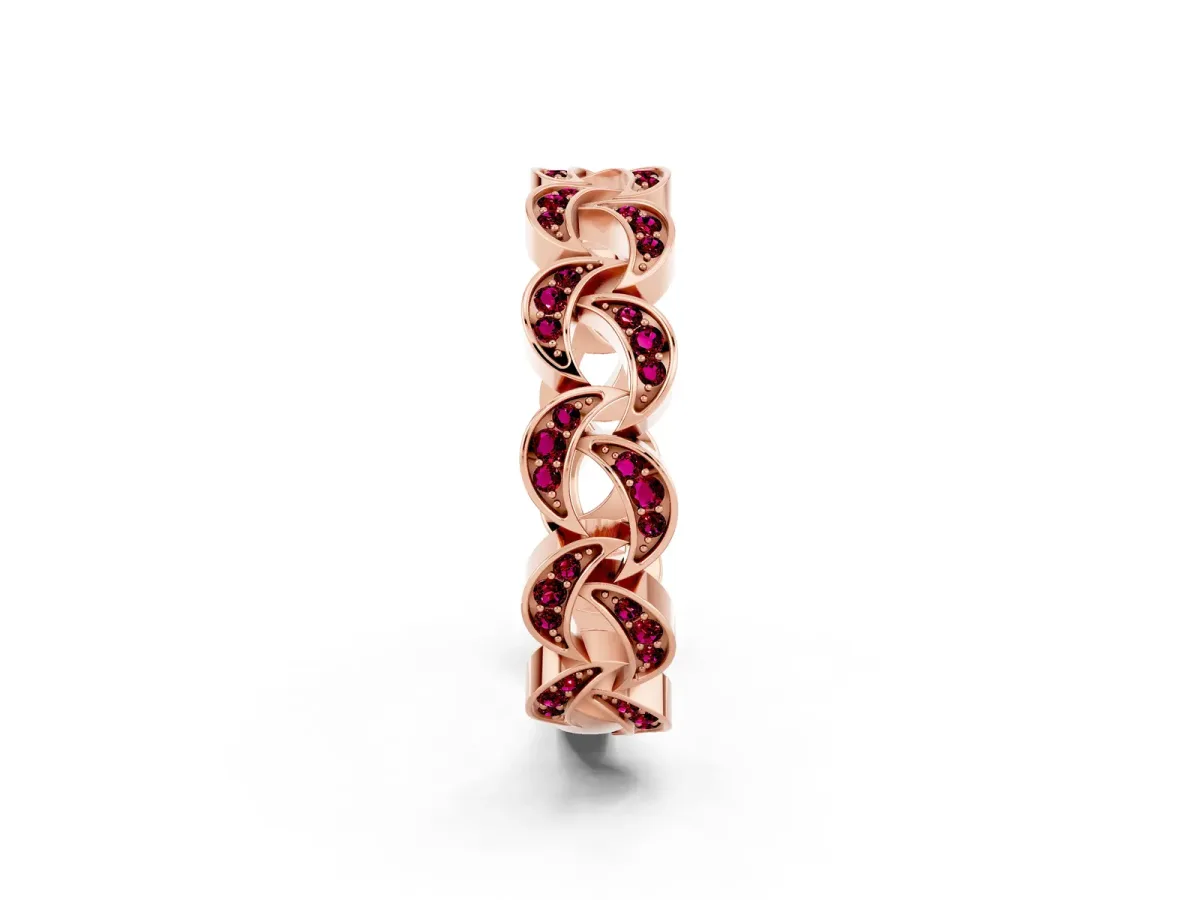 Pavé Round Garnet Interlocking Eternity Band with Bezel Prong Setting Rose gold