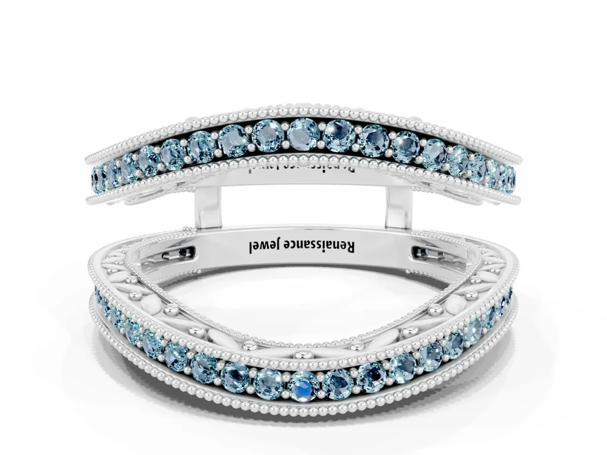 Round Aquamarine Milgrain Eternity Band with Channel Setting Platinum