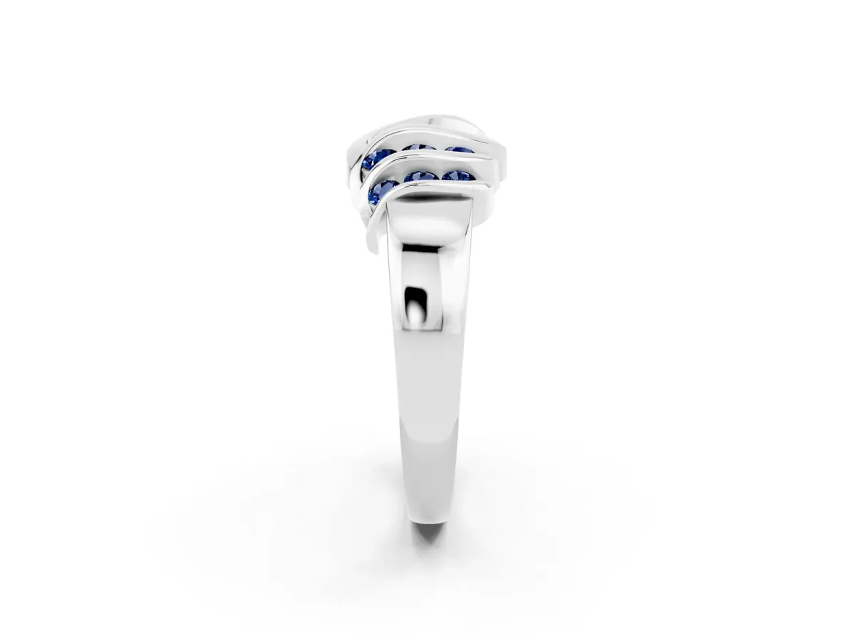 Round Blue Sapphire Multi-Row Crossover Band White gold