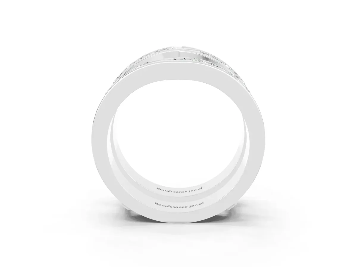 Round Moissanite Channel-Set Chevron Band Platinum
