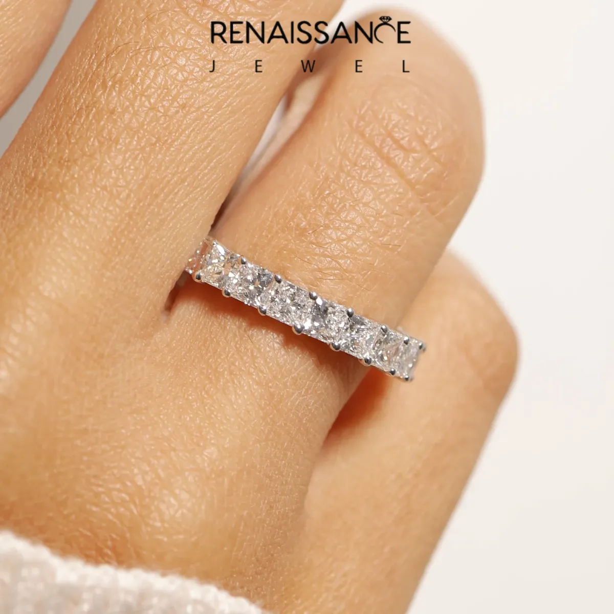 Princess Cut Eternity Band with Shared Prong Setting White gold