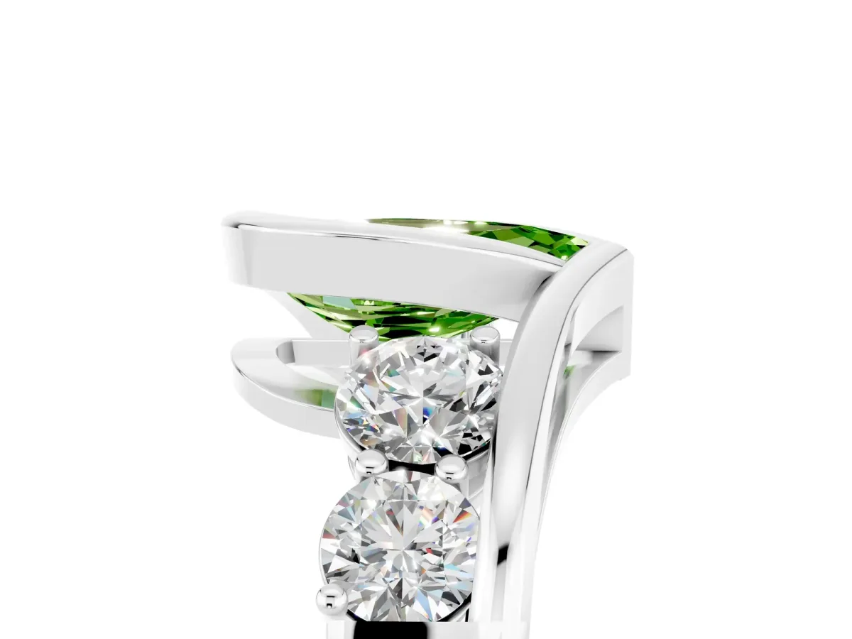 Bezel Set Pear Cut Peridot Bypass Ring with Round Accents Silver