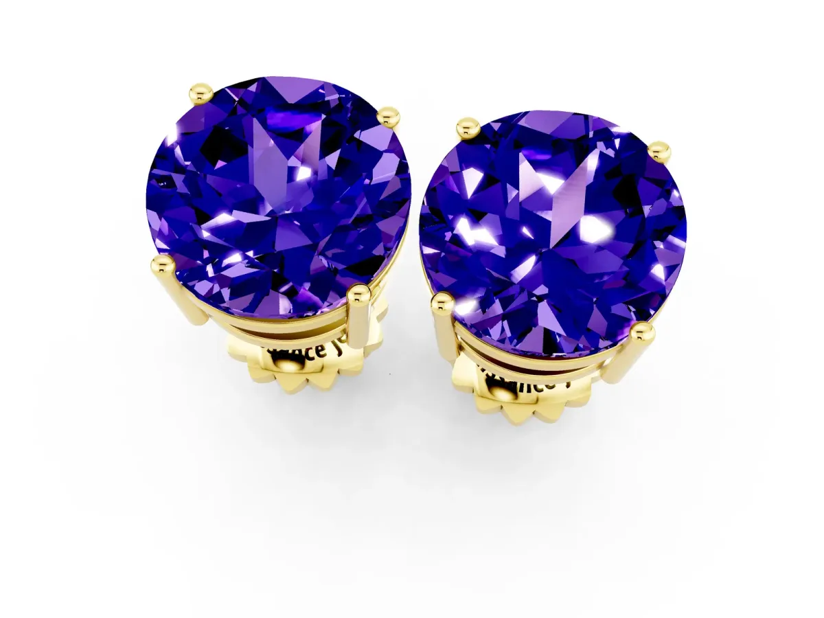 Round Cut Tanzanite Stud Earrings Yellow gold