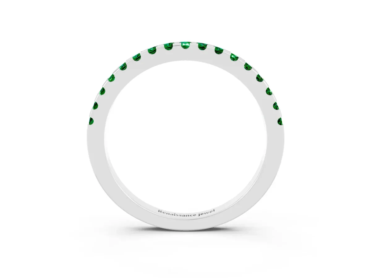Round Emerald Pavé Set Eternity Band with Micro Prong Setting Platinum