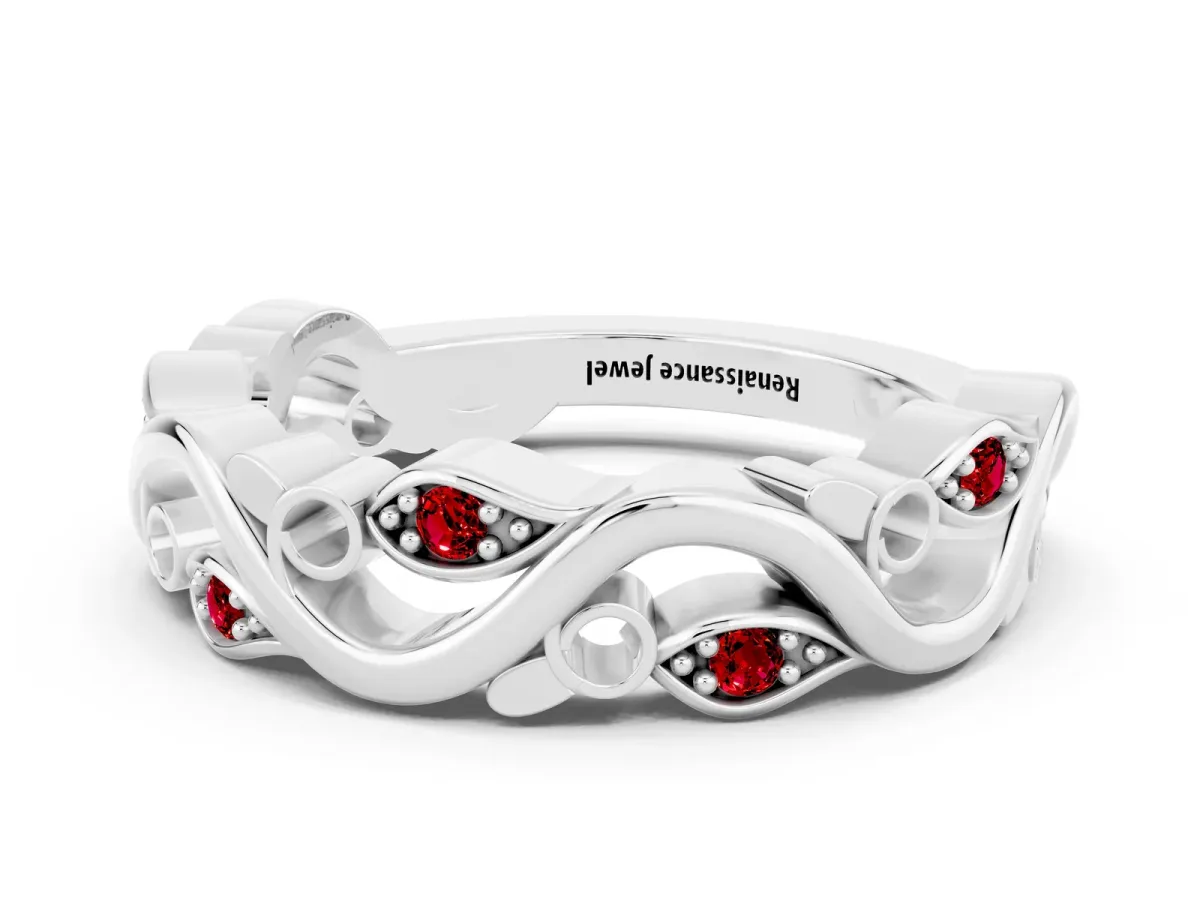 Marquise Ruby Vine Eternity Band with Bezel Setting Silver