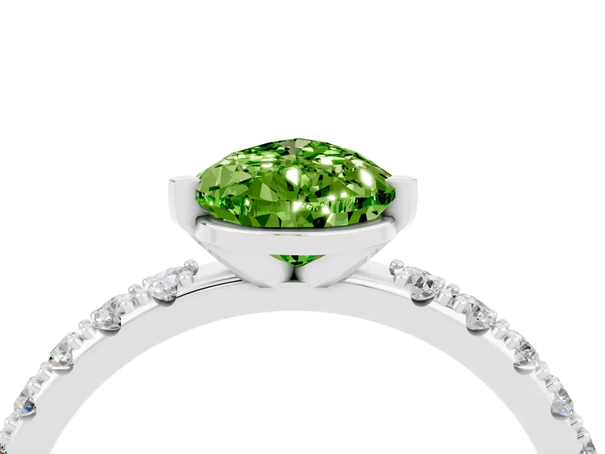 Pear Cut Peridot Solitaire Pavé Band with Four-Prong Setting Platinum
