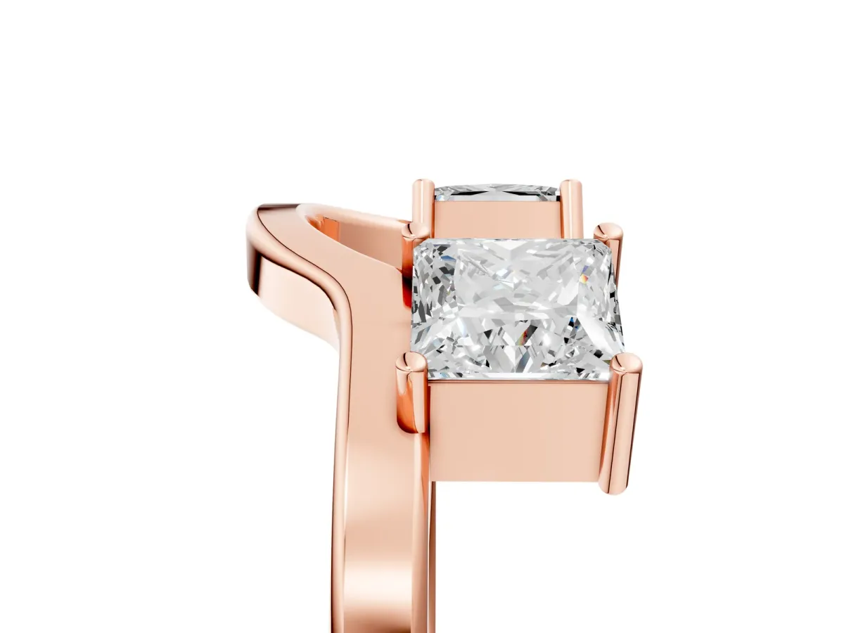 Princess Cut Diamond Two-Stone Open Band Ring with Four-Prong Setting Rose gold