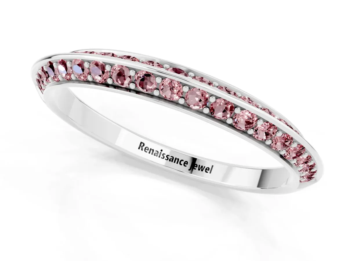 Double Row Pavé Round Morganite Eternity Band with Channel Setting Silver