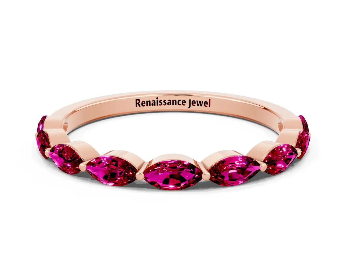 Marquise Garnet Half Eternity Band with Prong Setting Rose gold