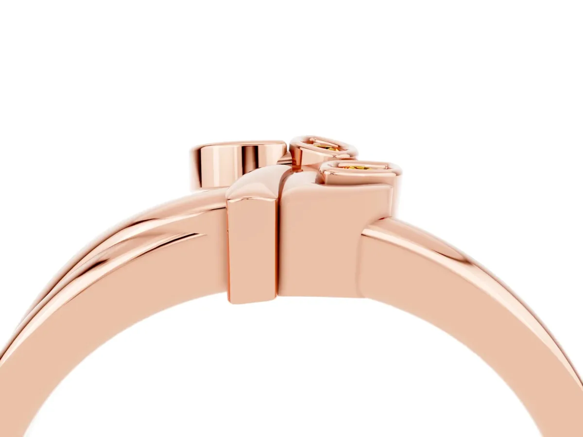 Three-Stone Round Citrine Leaf Bypass Ring with Bezel Setting Rose gold