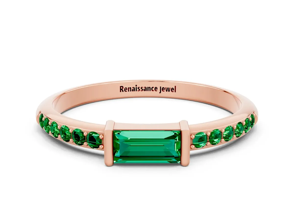 Baguette Emerald Pavé Band with Bar Setting Rose gold