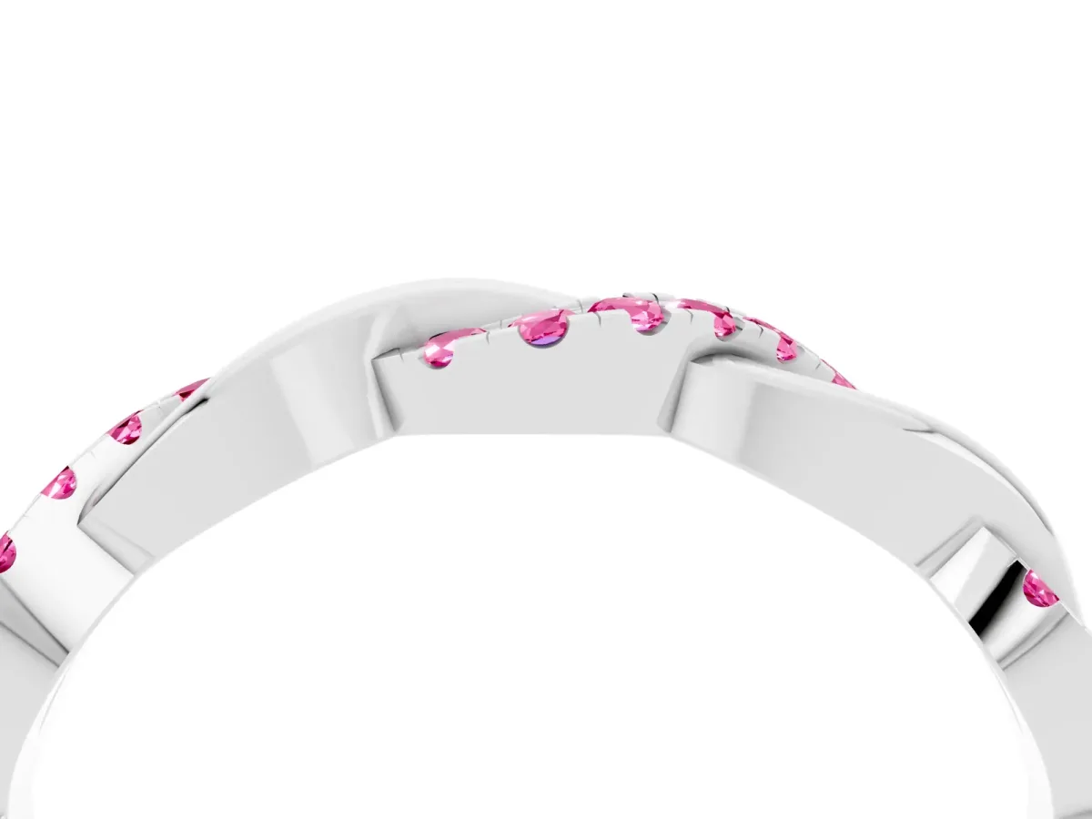 Round Pink Sapphire Twist Eternity Band with Pavé Setting Platinum