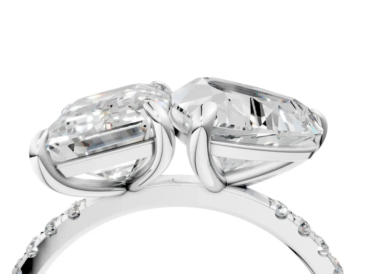 Emerald and Heart Toi Moi Ring with Prong Setting and Micro Pave Band Silver