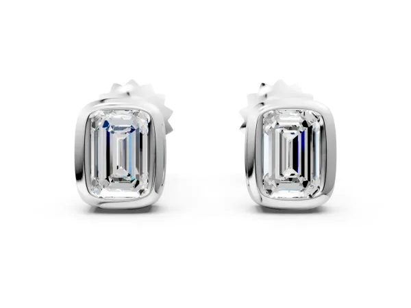 Emerald Diamond Bezel-Set Stud Earrings Platinum