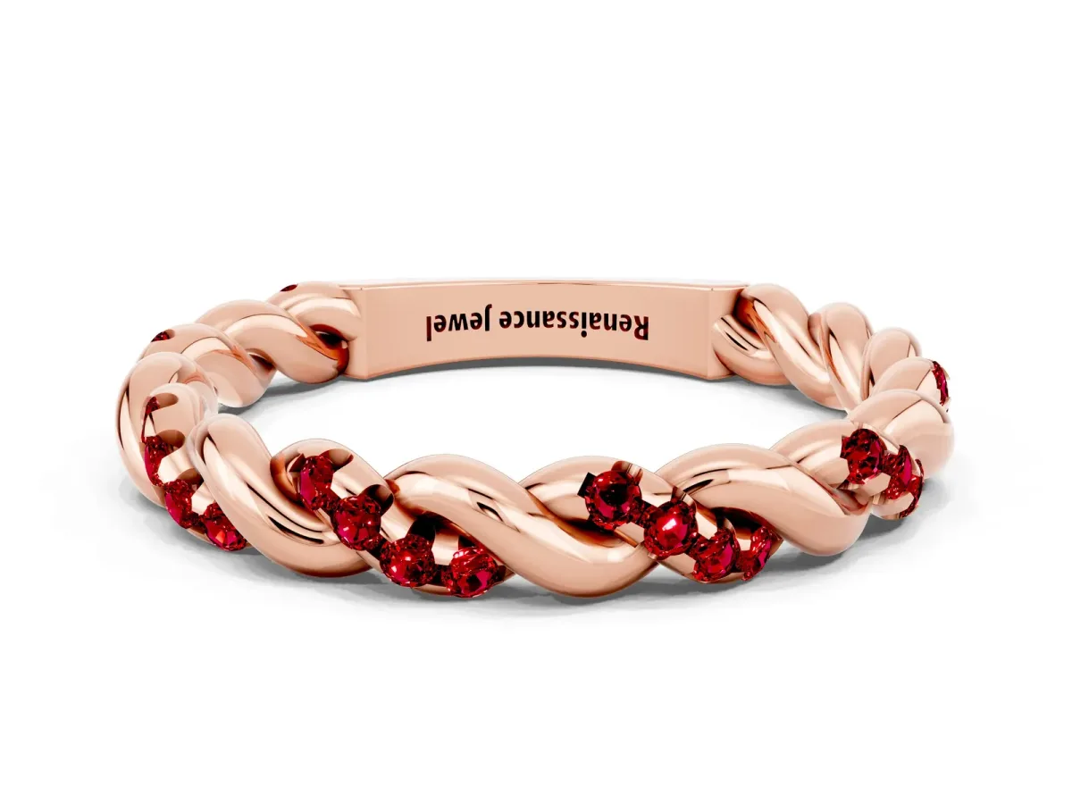 Twisted Pavé Round Ruby Eternity Band Rose gold
