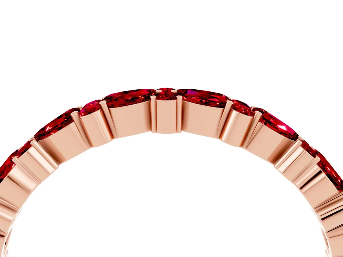 Pear and Round Ruby Wedding Band Rose gold