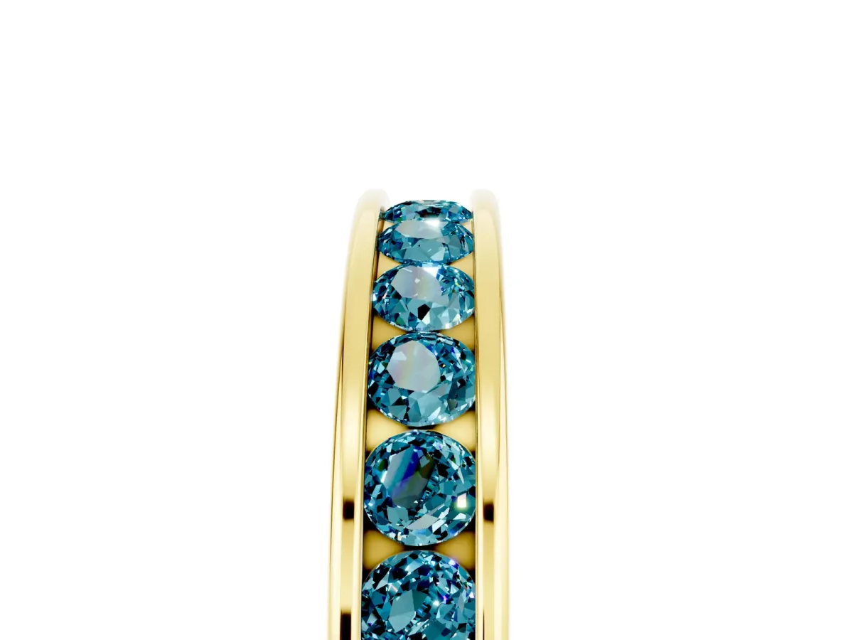 Channel Set Round Blue Topaz Eternity Band Yellow gold