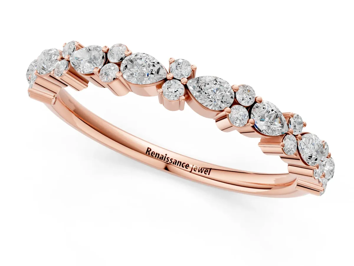 Pear and Round Diamond Wedding Band Rose gold