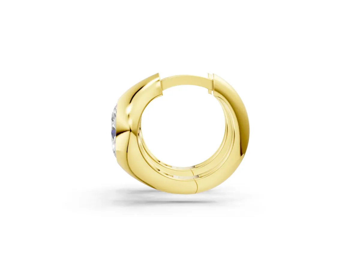 Oval Diamond Framed Huggie Hoop Earrings Yellow gold