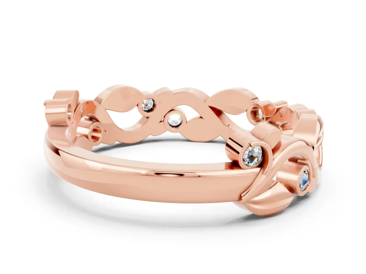 Round Moissanite Leaf Eternity Band with Bezel Setting Rose gold